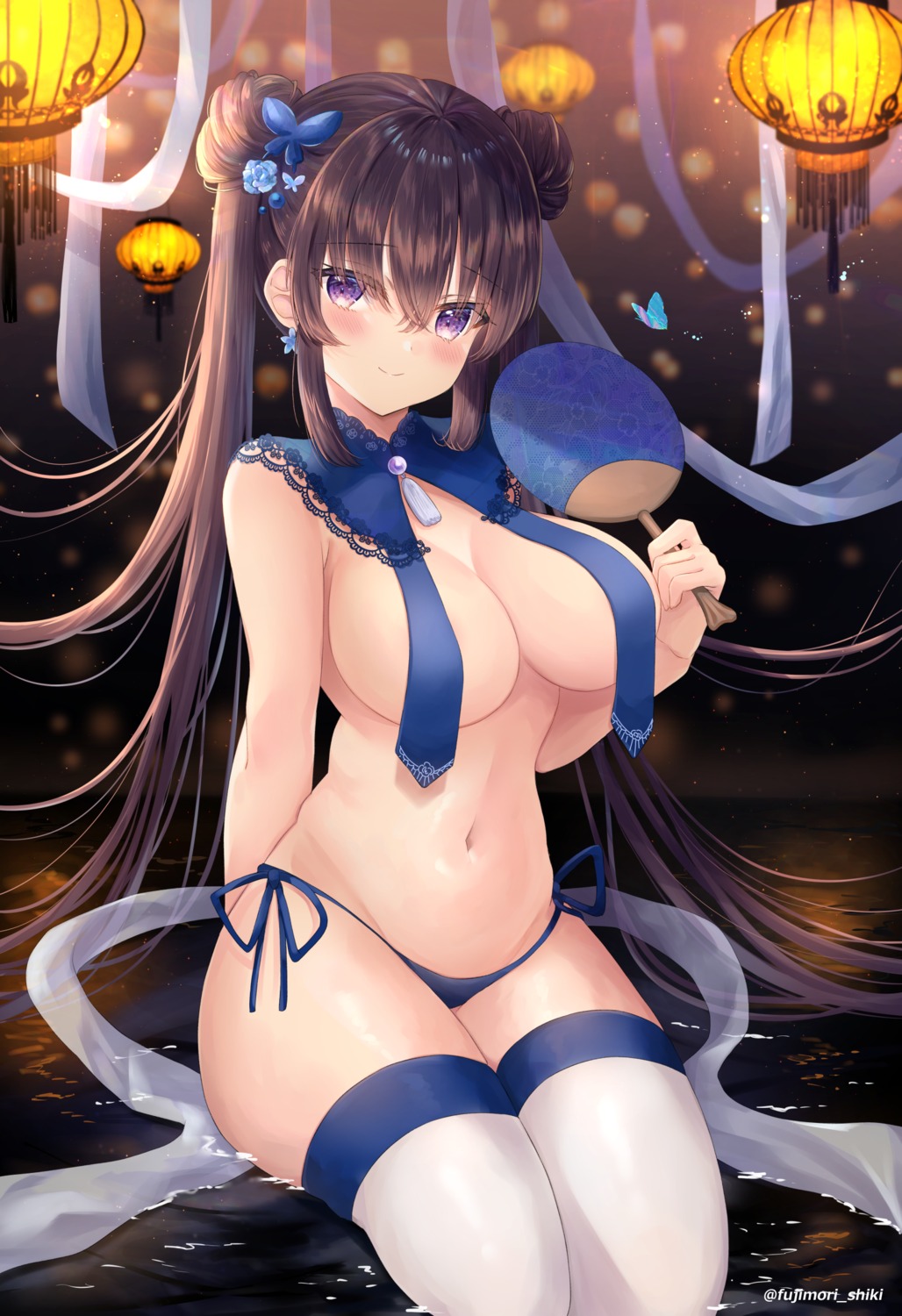 fujimori_shiki no_bra pantsu string_panties thighhighs wet