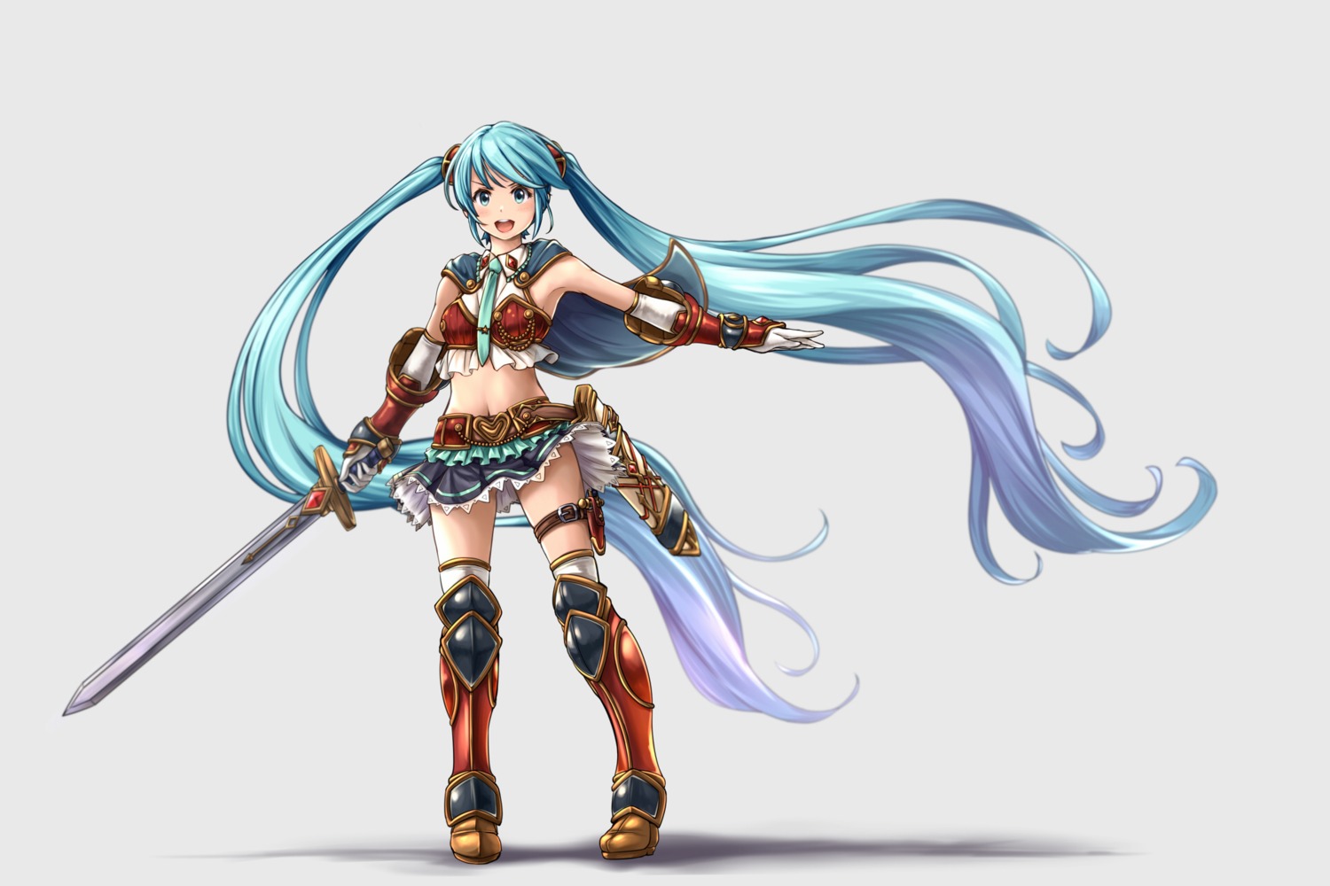armor hatsune_miku miu_(angelo_whitechoc) sword thighhighs vocaloid weapon
