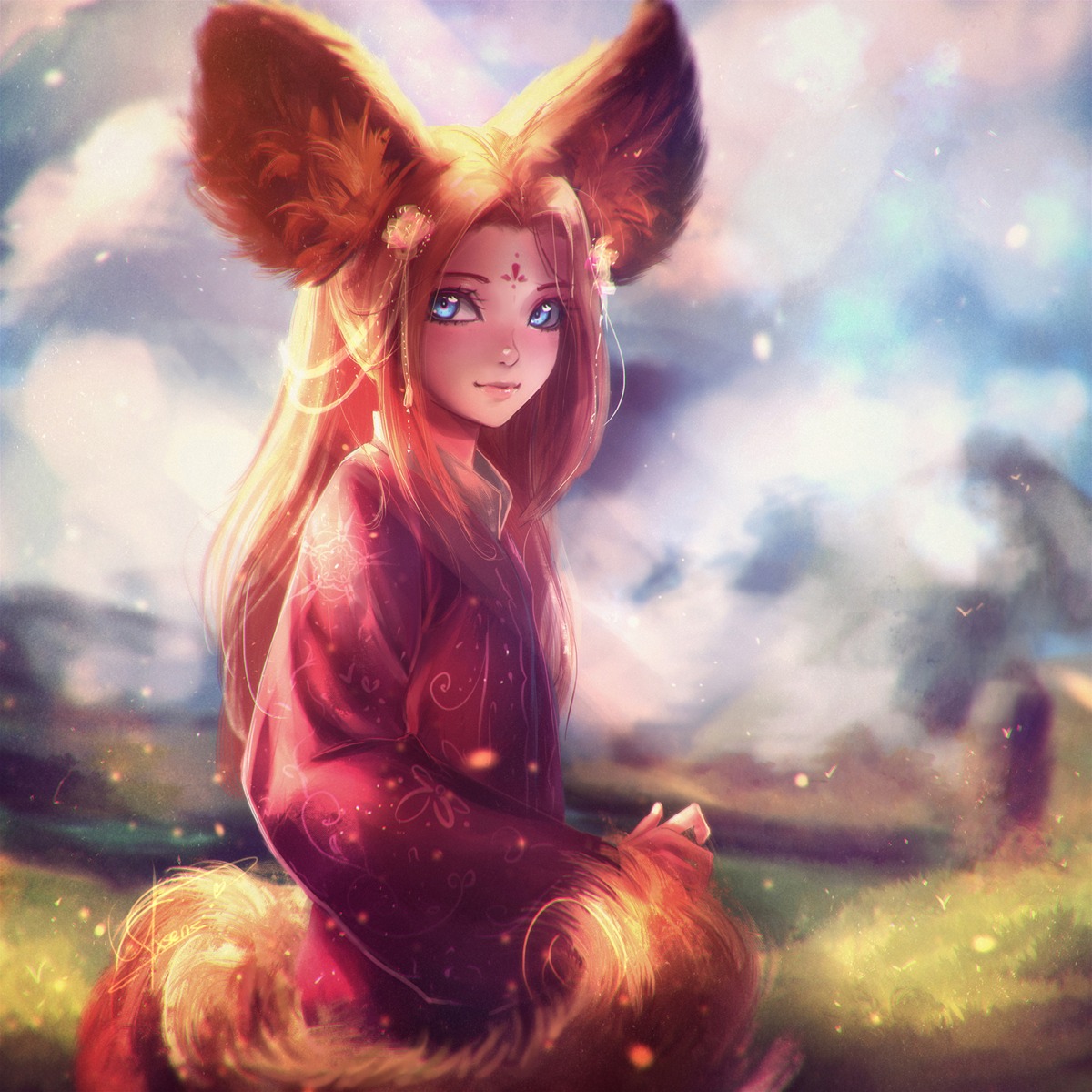 animal_ears asian_clothes axsens kitsune tail