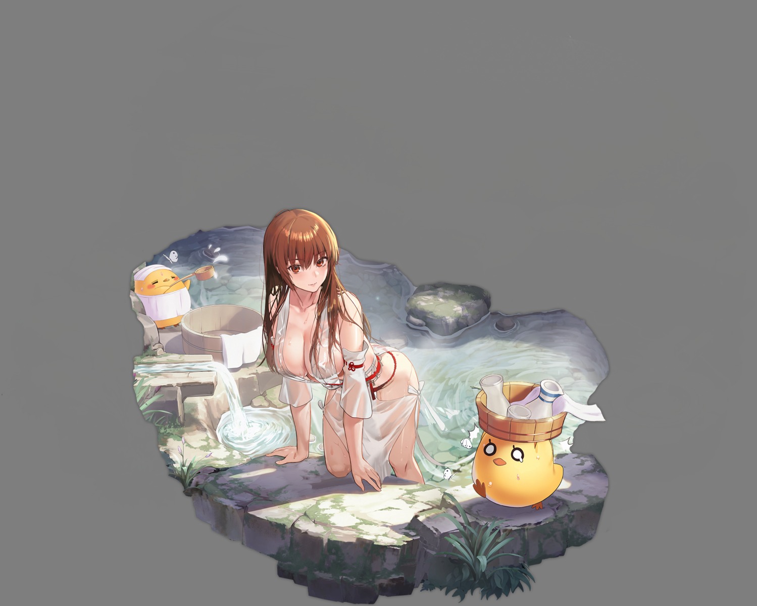 azur_lane crossover dead_or_alive erect_nipples fundoshi kasumi katsudansou manjuu_(azur_lane) no_bra onsen see_through transparent_png wet_clothes