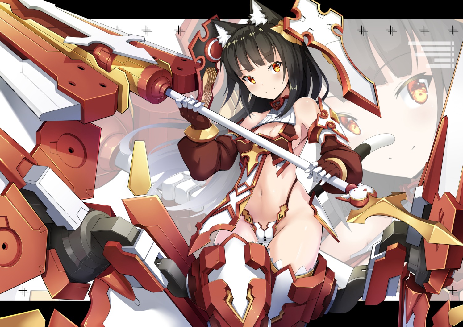 animal_ears jie_laite mecha_musume no_bra pantsu tail weapon