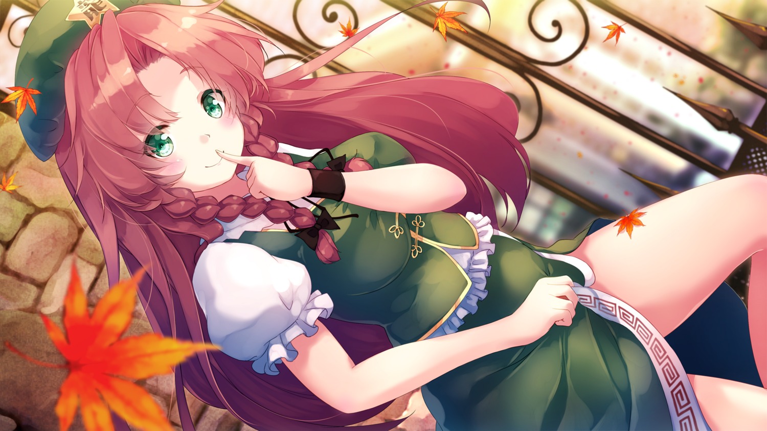 breast_hold gengetsu_chihiro hong_meiling skirt_lift touhou wallpaper