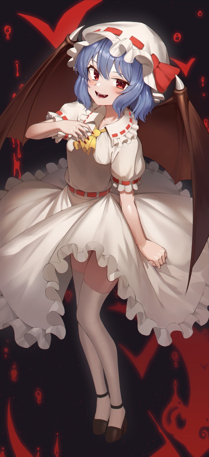 dress goback heels remilia_scarlet skirt_lift thighhighs touhou wings