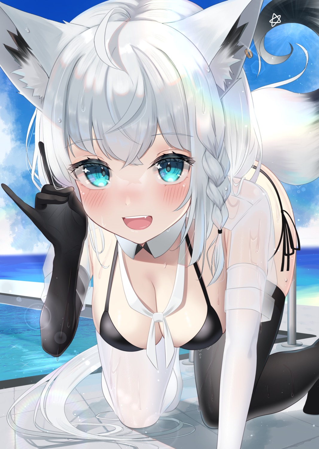 animal_ears bikini hololive hololive_gamers kachikachipiroo kitsune see_through shirakami_fubuki swimsuits tail thighhighs