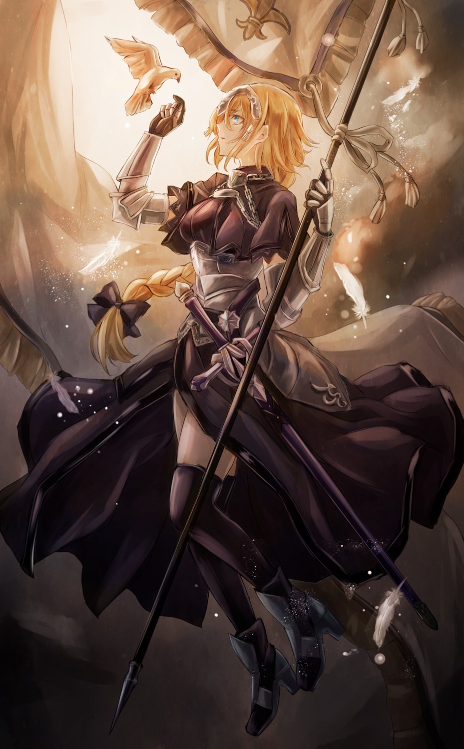 armor fate/apocrypha fate/grand_order fate/stay_night heels jan_(hussar) jeanne_d'arc jeanne_d'arc_(fate) sword thighhighs weapon