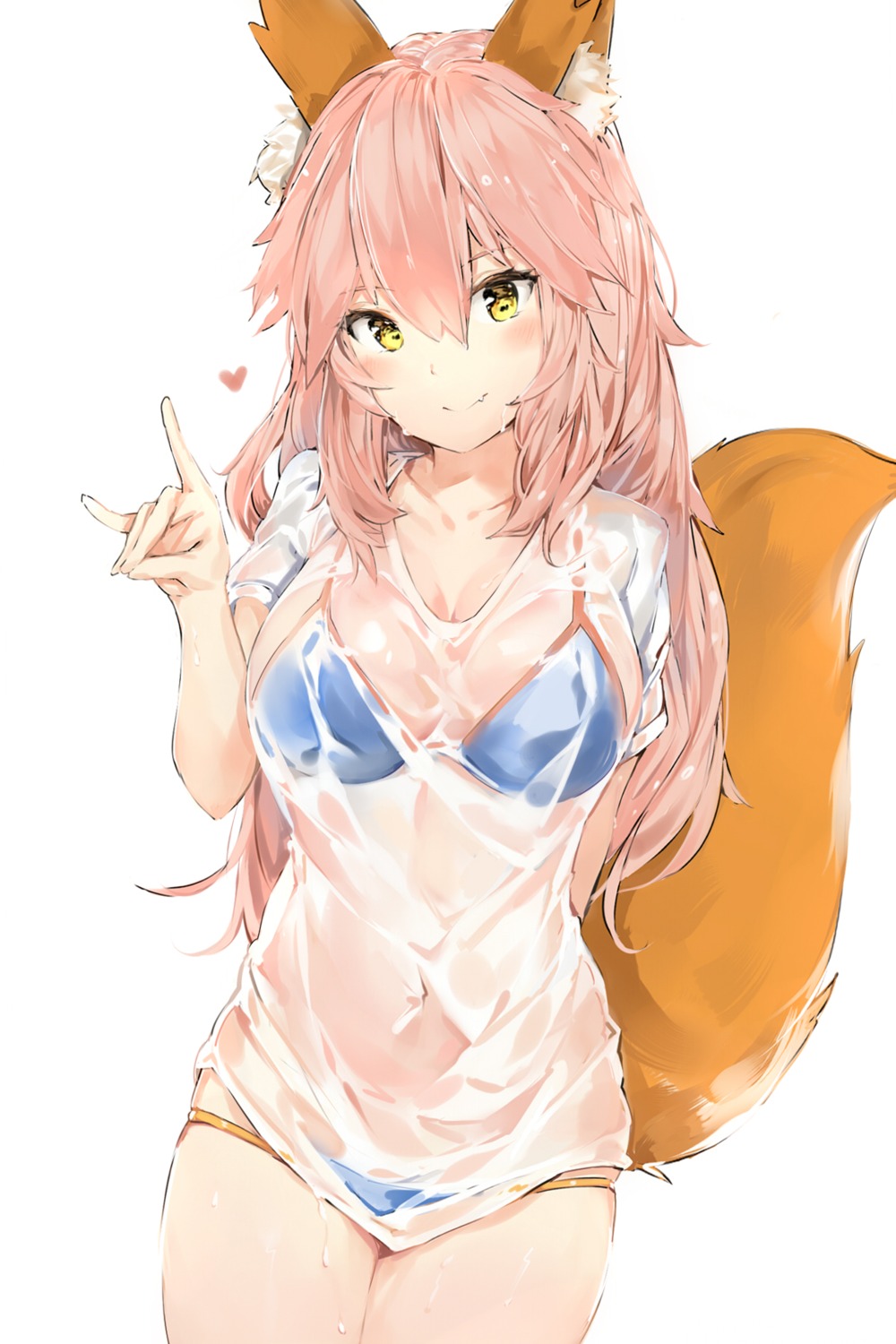 animal_ears bikini fate/extra fate/grand_order fate/stay_night see_through silver_(chenwen) swimsuits tail tamamo_no_mae wet_clothes