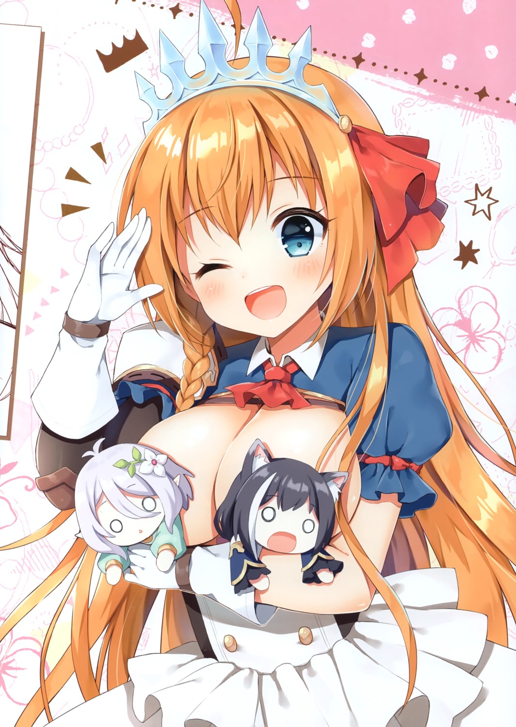 animal_ears breasts chibi elf karyl_(princess_connect) kokkoro mauve nekomimi no_bra pecorine pointy_ears princess_connect princess_connect!_re:dive wata★punch