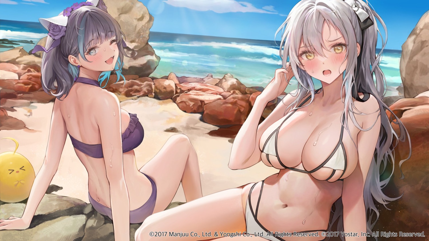 ameyame animal_ears azur_lane bikini cheshire_(azur_lane) drake_(azur_lane) manjuu_(azur_lane) nekomimi swimsuits