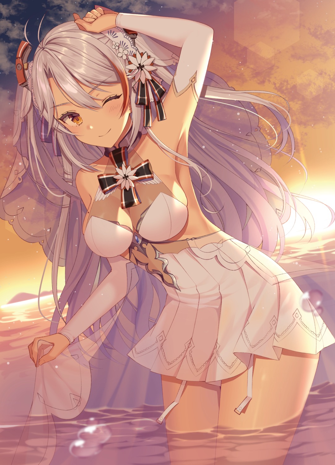 azur_lane cleavage dress izumo_neru prinz_eugen_(azur_lane) see_through wet