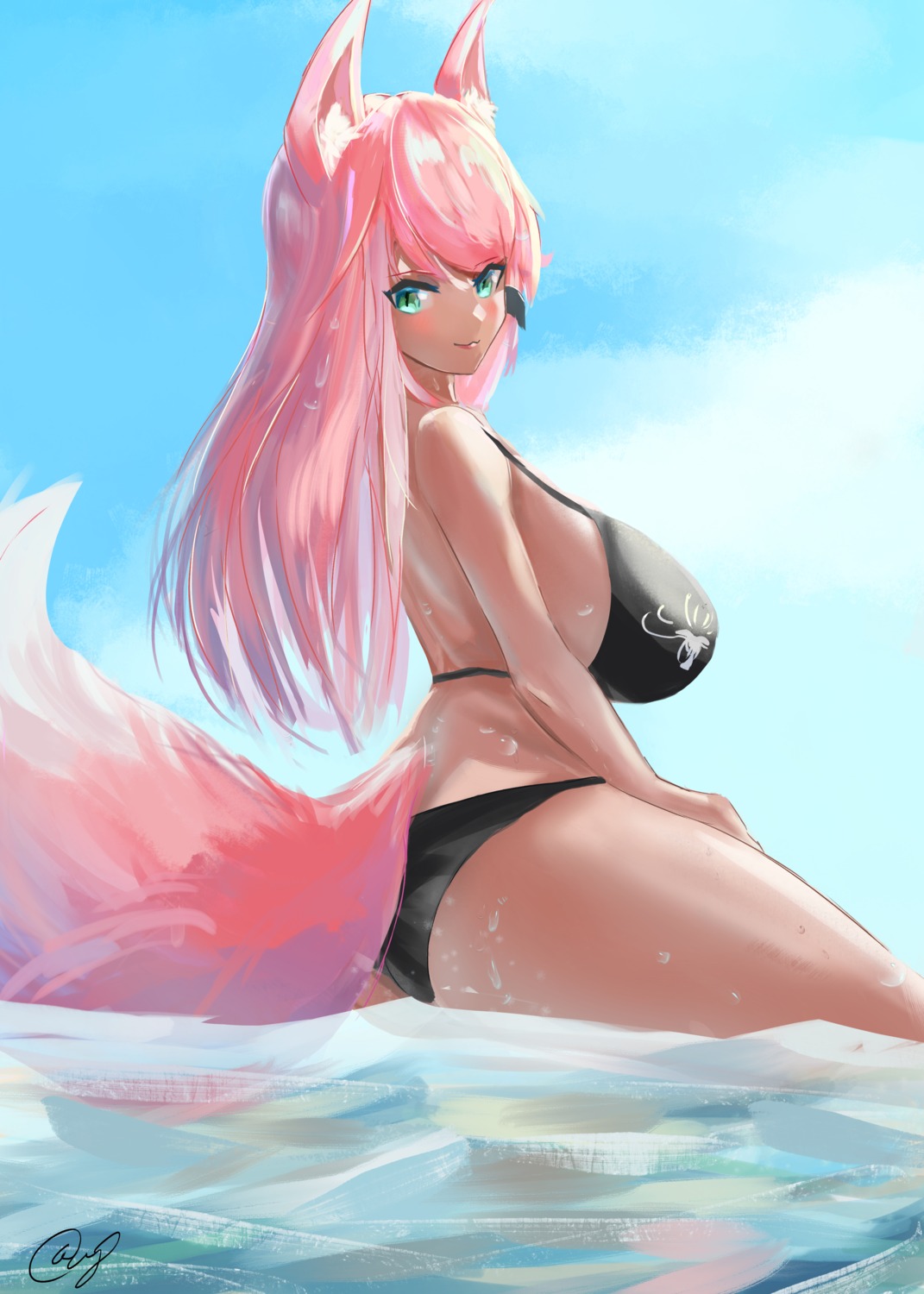 ago animal_ears ass bikini kitsune swimsuits tail wet