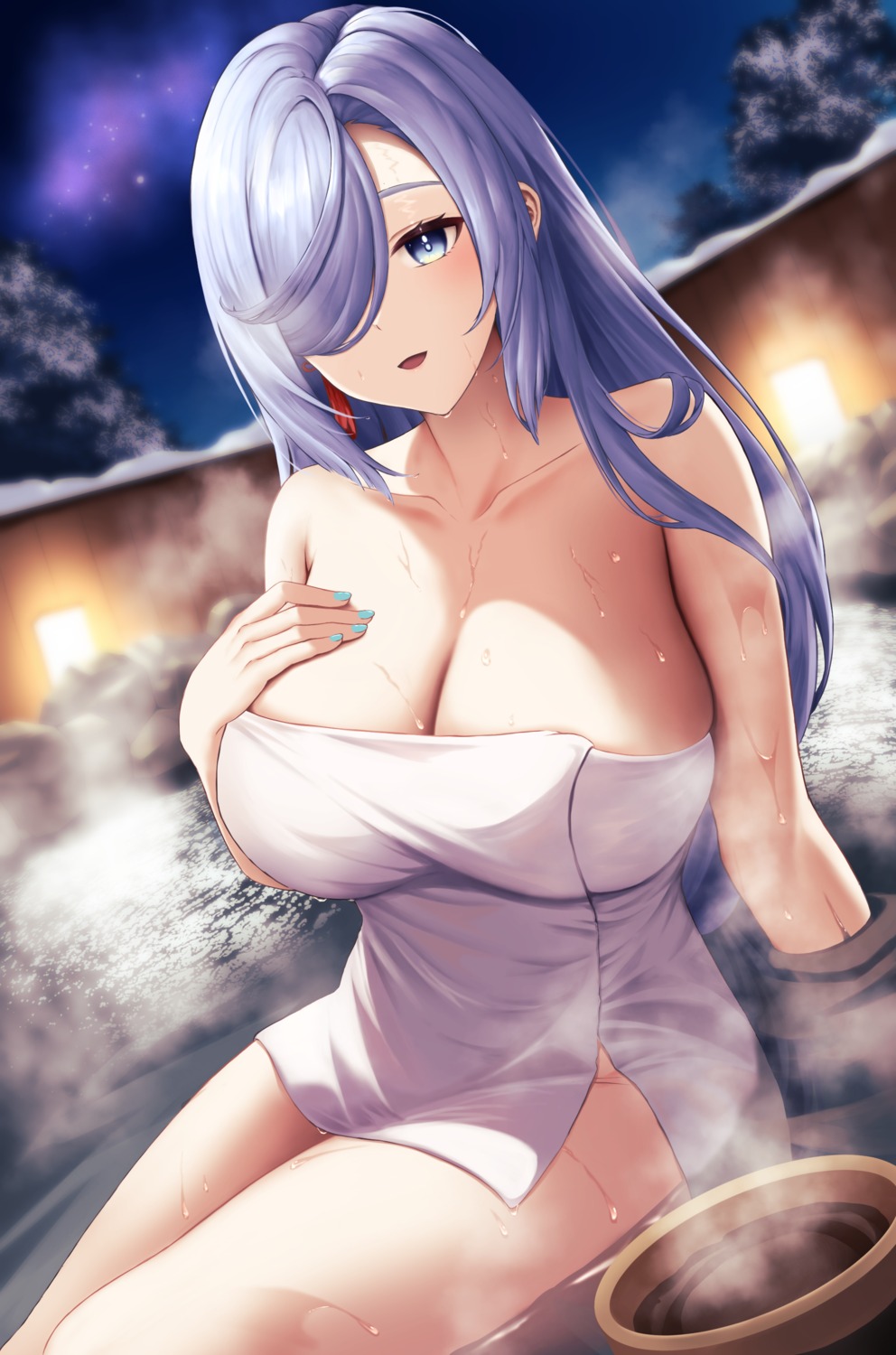 genshin_impact onsen shenhe towel wet yumeto_(ym-1)