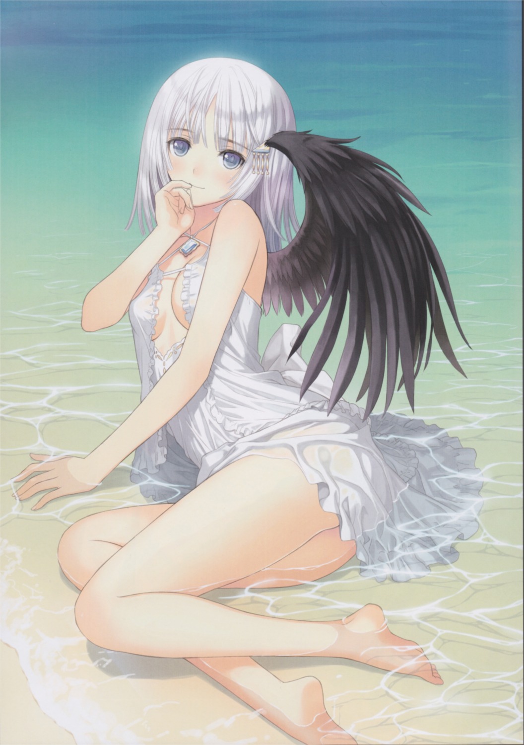 cleavage dress no_bra panis_angelicus scanning_artifacts see_through sega shining_ark shining_world tony_taka wet_clothes wings