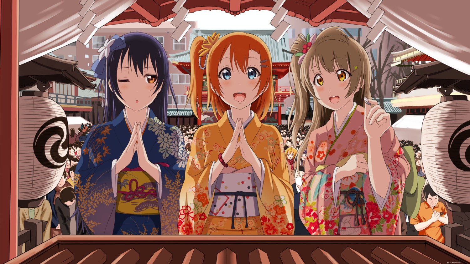 kimono kousaka_honoka love_live! minami_kotori shiokazunoko sonoda_umi