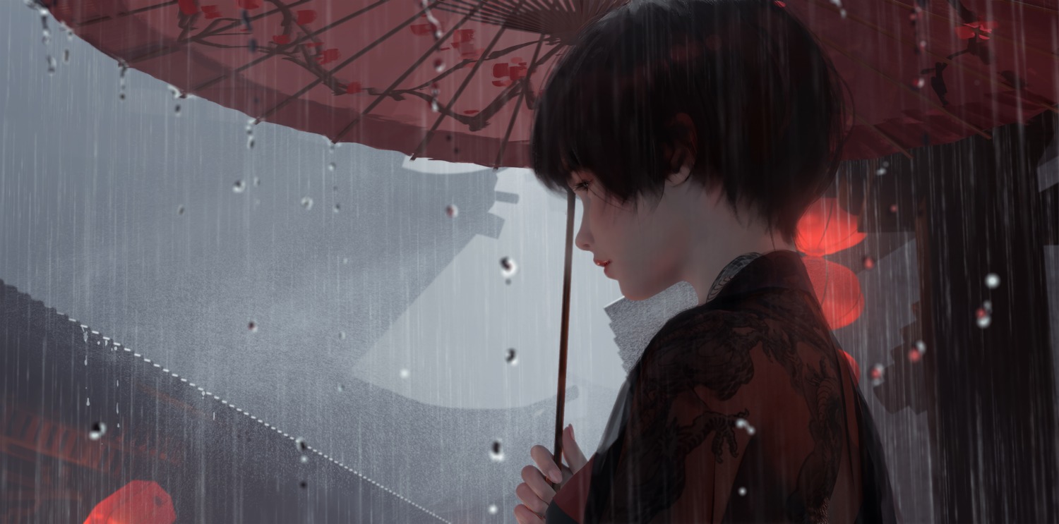 ghostblade jade_(ghostblade) umbrella wlop