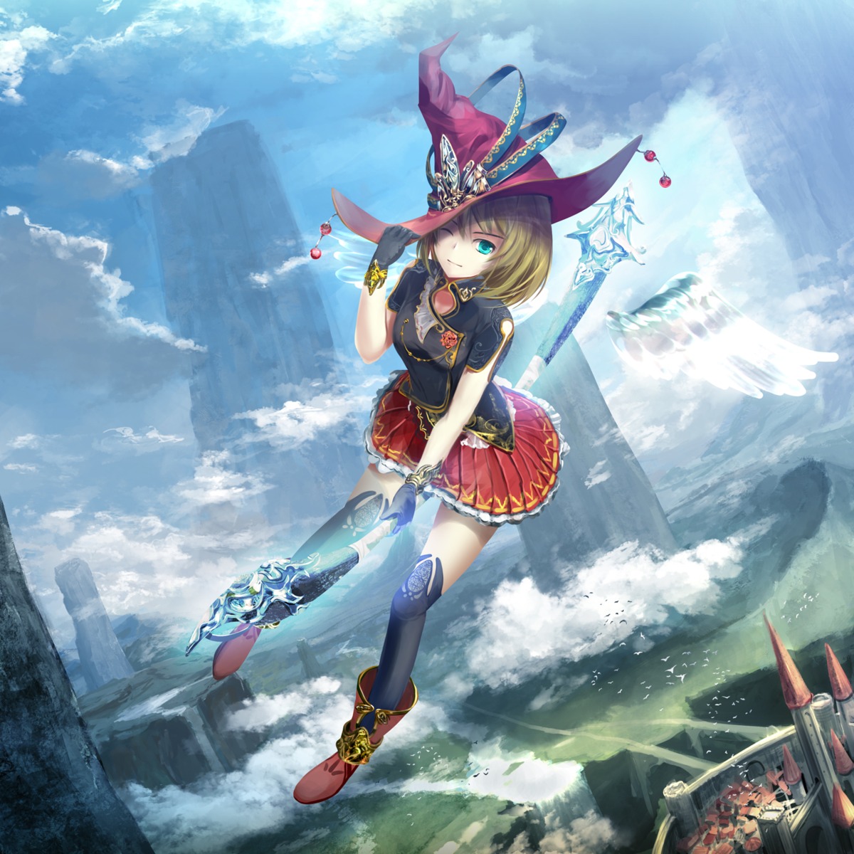 kouji_(astral_reverie) landscape weapon witch