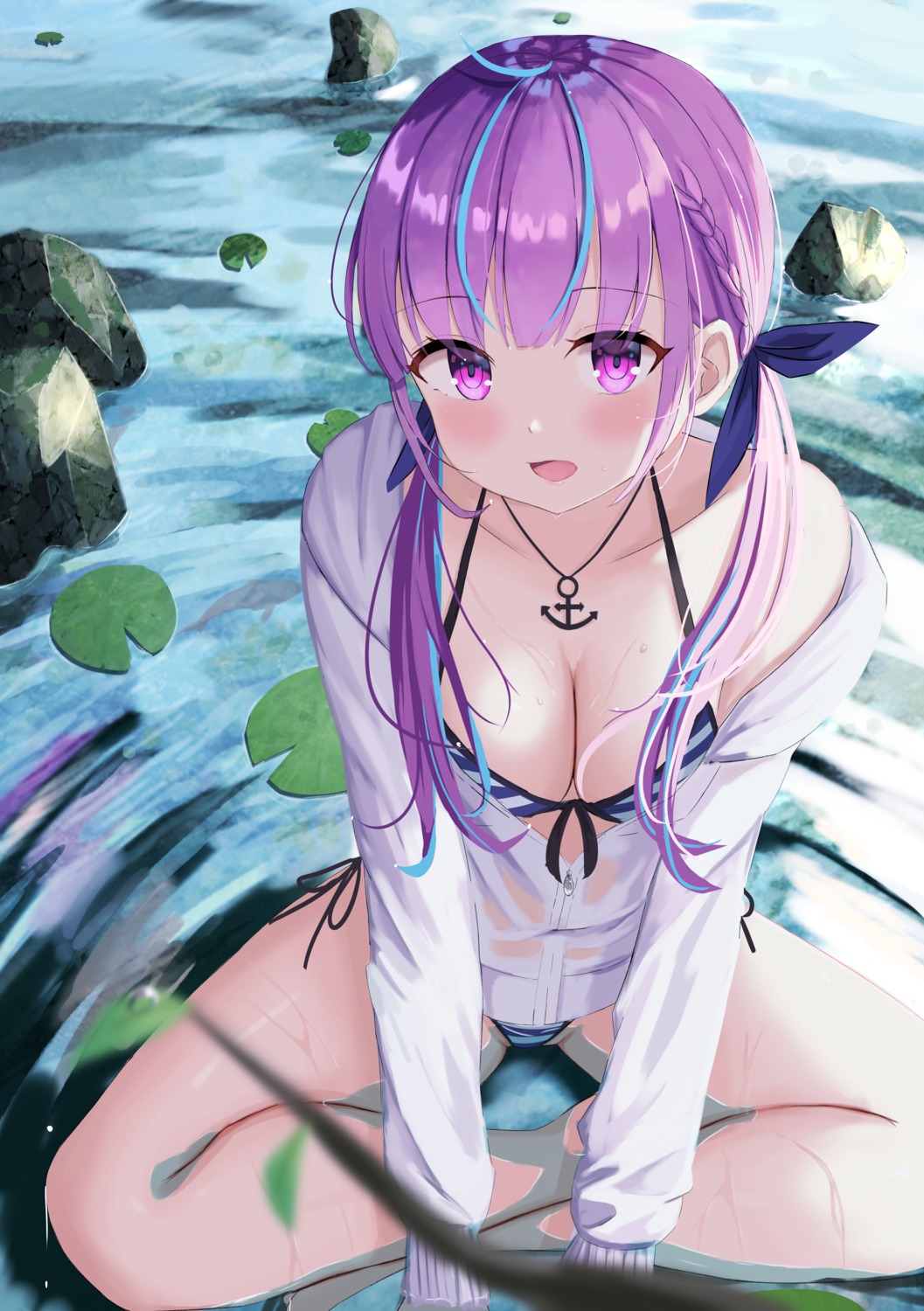 bikini hololive minato_aqua open_shirt sakuramx see_through swimsuits wet wet_clothes