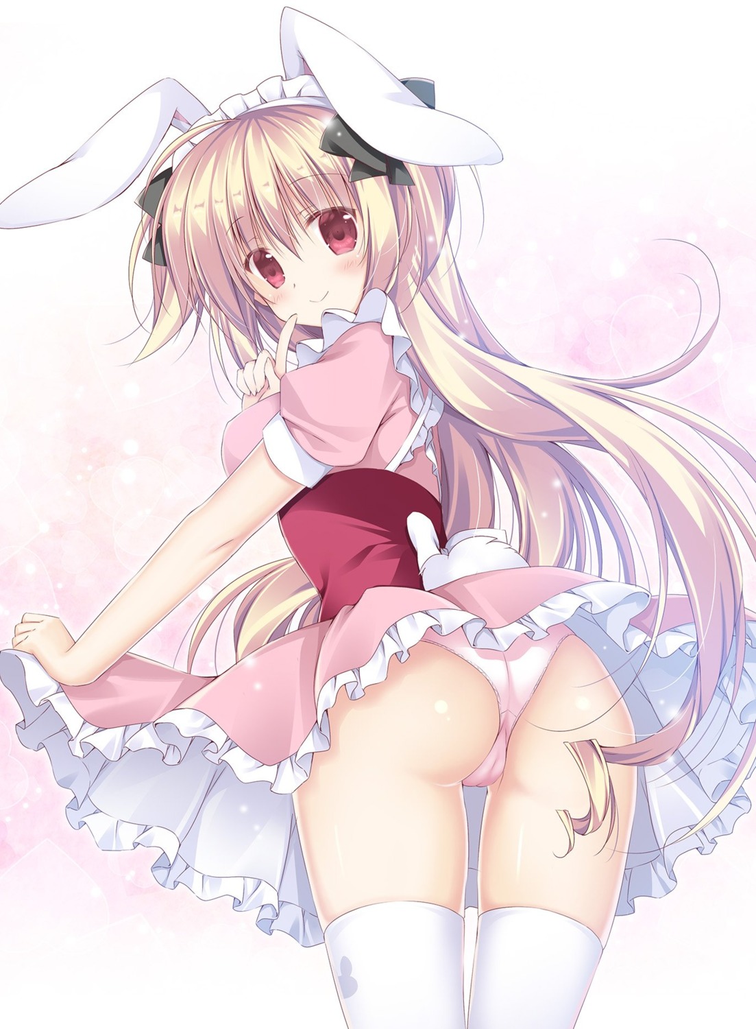 animal_ears ass bunny_ears cameltoe erect_nipples korie_riko maid pantsu skirt_lift tail thighhighs