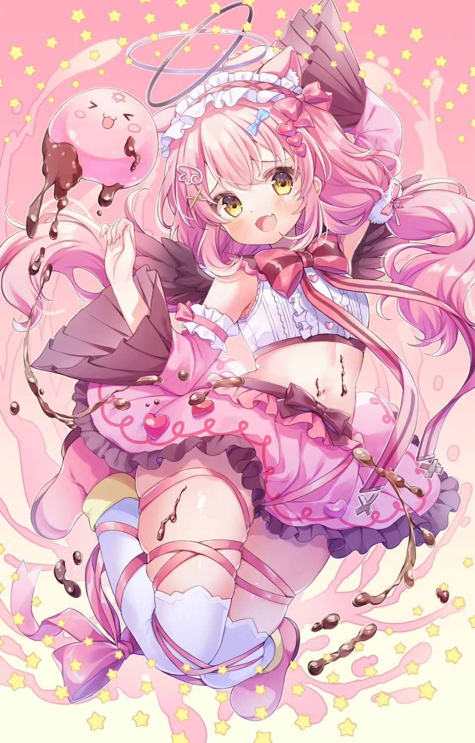 angel animal_ears bondage cream indie_virtual_youtuber kisukekun nekomimi skirt_lift thighhighs valentine wings