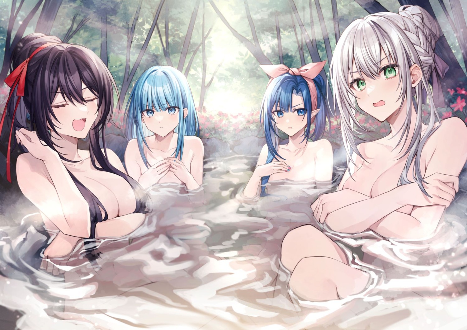 .com_(cu_105) bathing breast_hold maou_tsukai_no_saikyou_shihai naked onsen pointy_ears wet