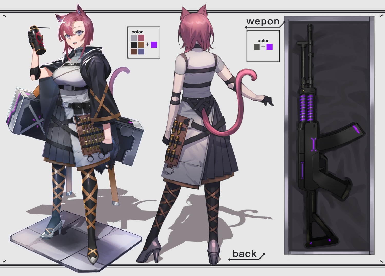 amahara_subaru animal_ears character_design gun heels tail