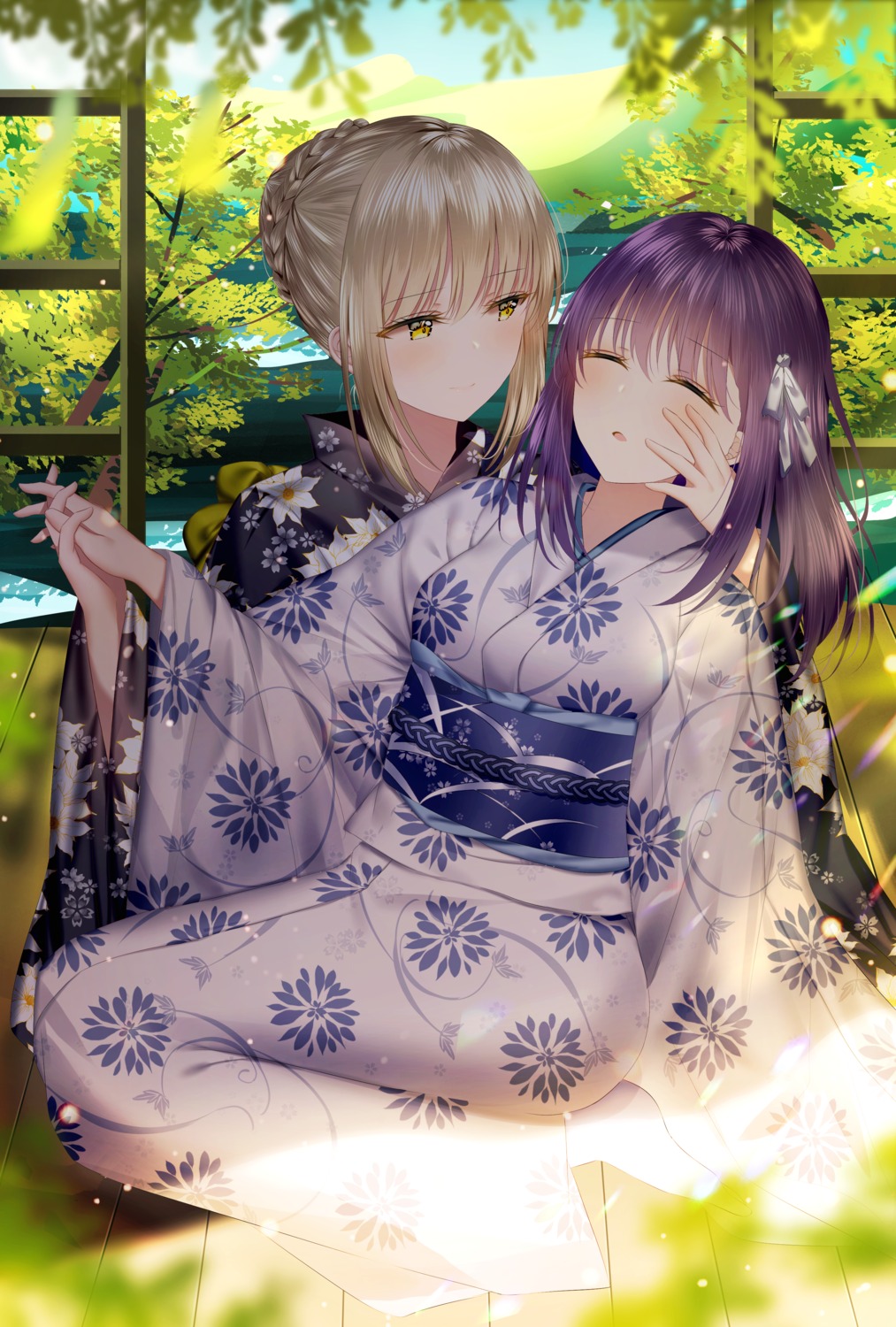 fate/grand_order junpaku_karen matou_sakura saber saber_alter yukata yuri