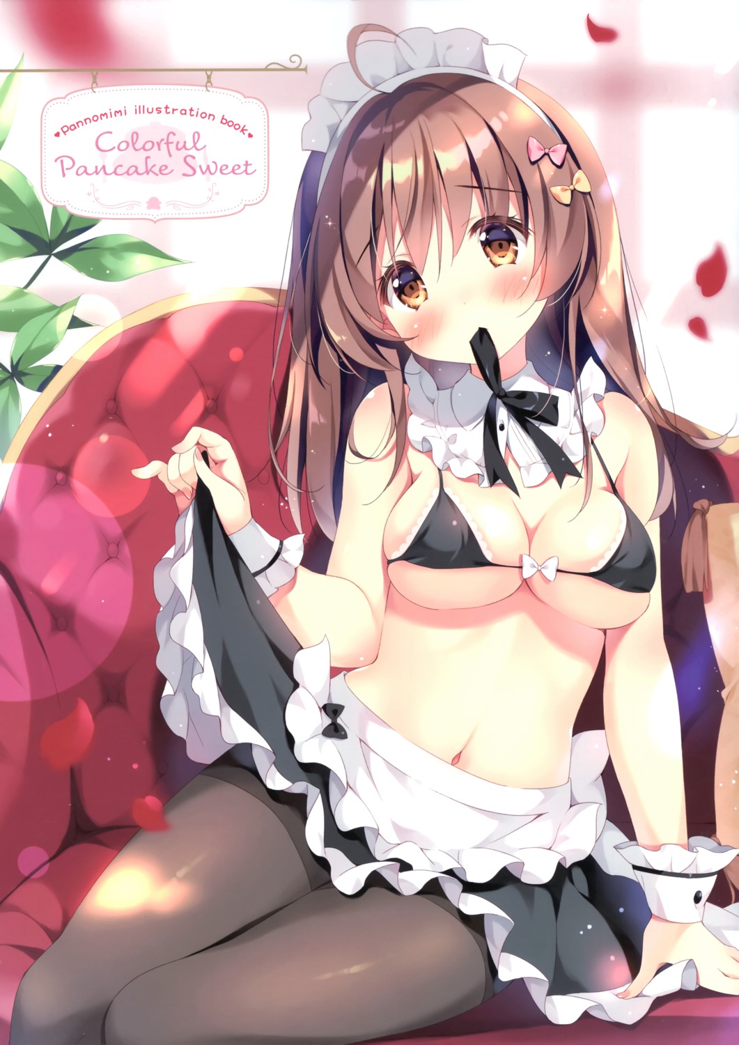 bra cleavage maid pan pan_no_mimi skirt_lift stockings thighhighs