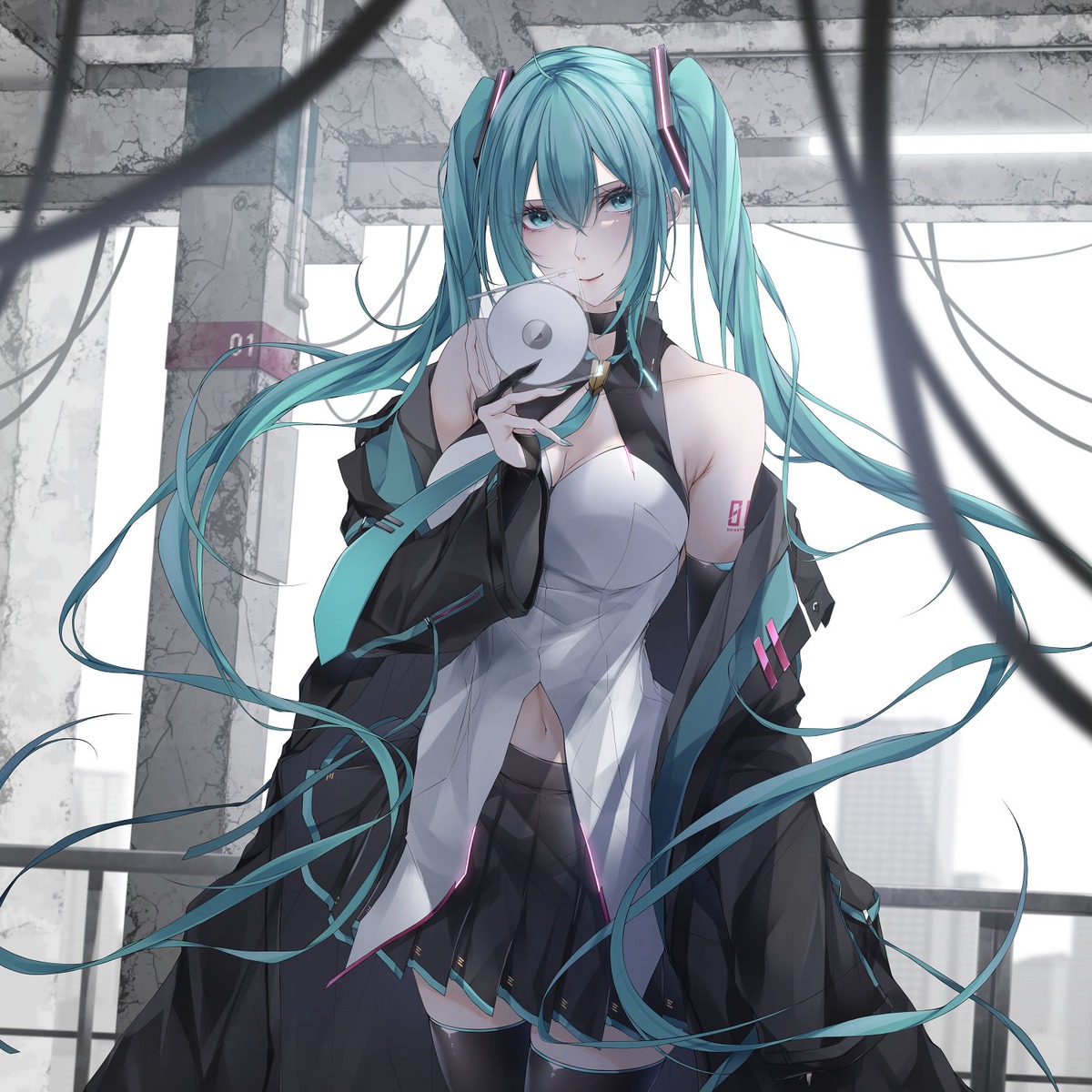 cleavage hatsune_miku tattoo thighhighs vocaloid yoaferia