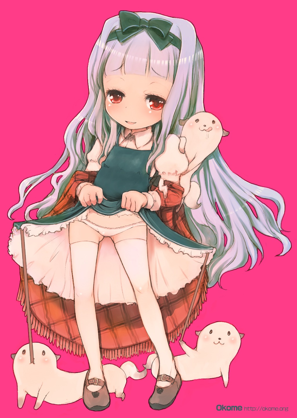 loli okome_(ricecandy) pantsu skirt_lift thighhighs