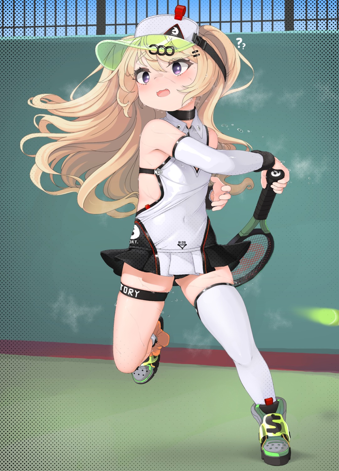 azur_lane bache_(azur_lane) dove_pixie garter loli no_bra pantsu skirt_lift tennis thighhighs