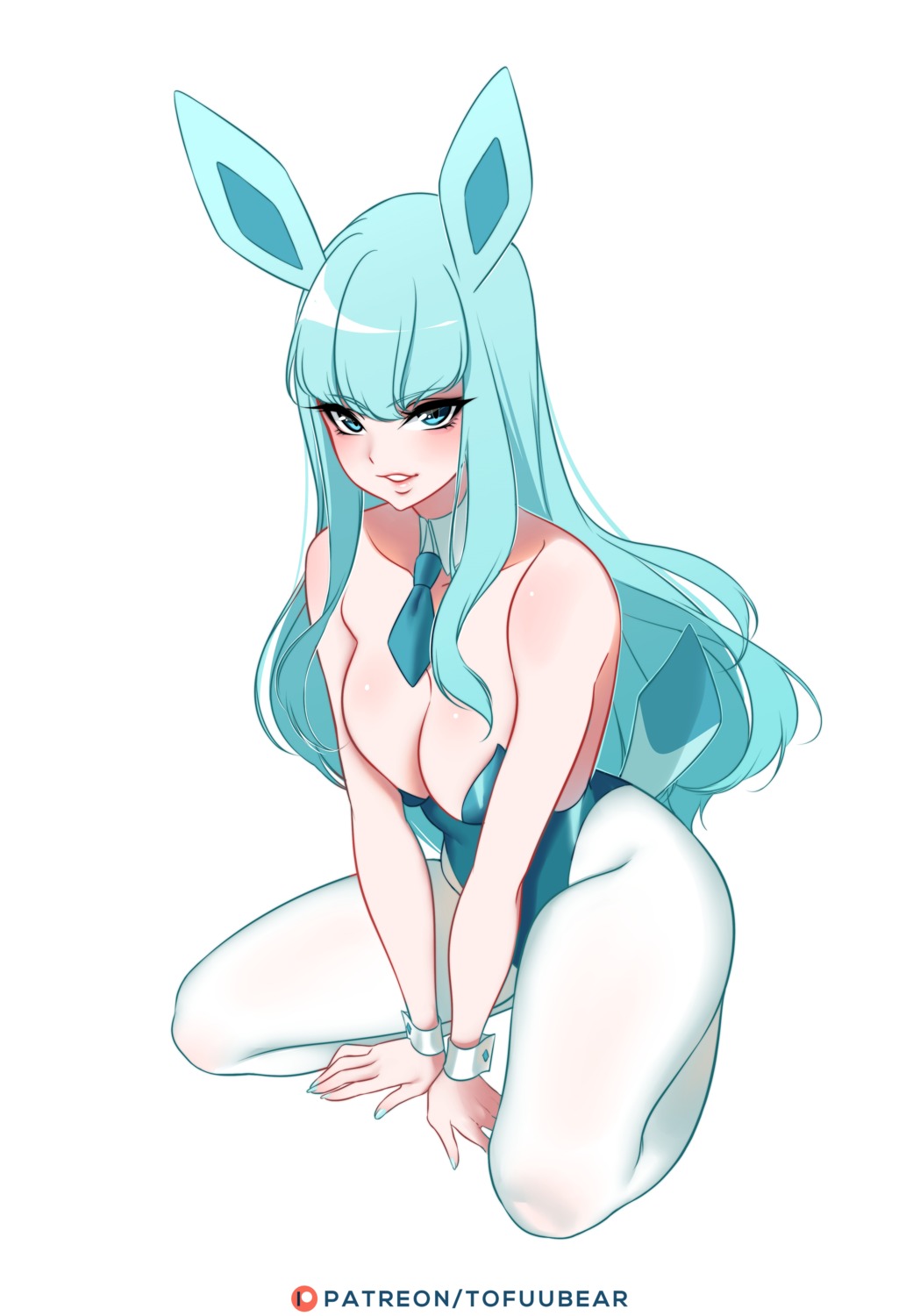 animal_ears anthropomorphization bunny_ears bunny_girl glaceon no_bra pantyhose pokemon tail tofuubear