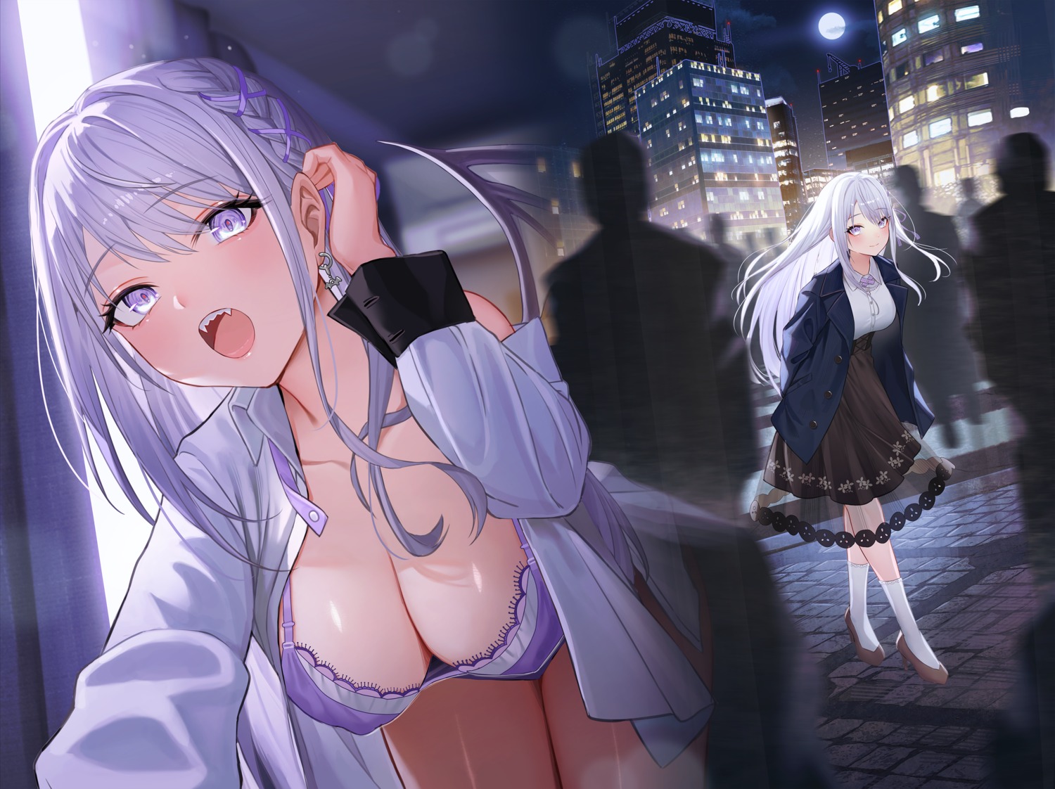 bra dress_shirt heels open_shirt pantsu sanada_keisui see_through wings