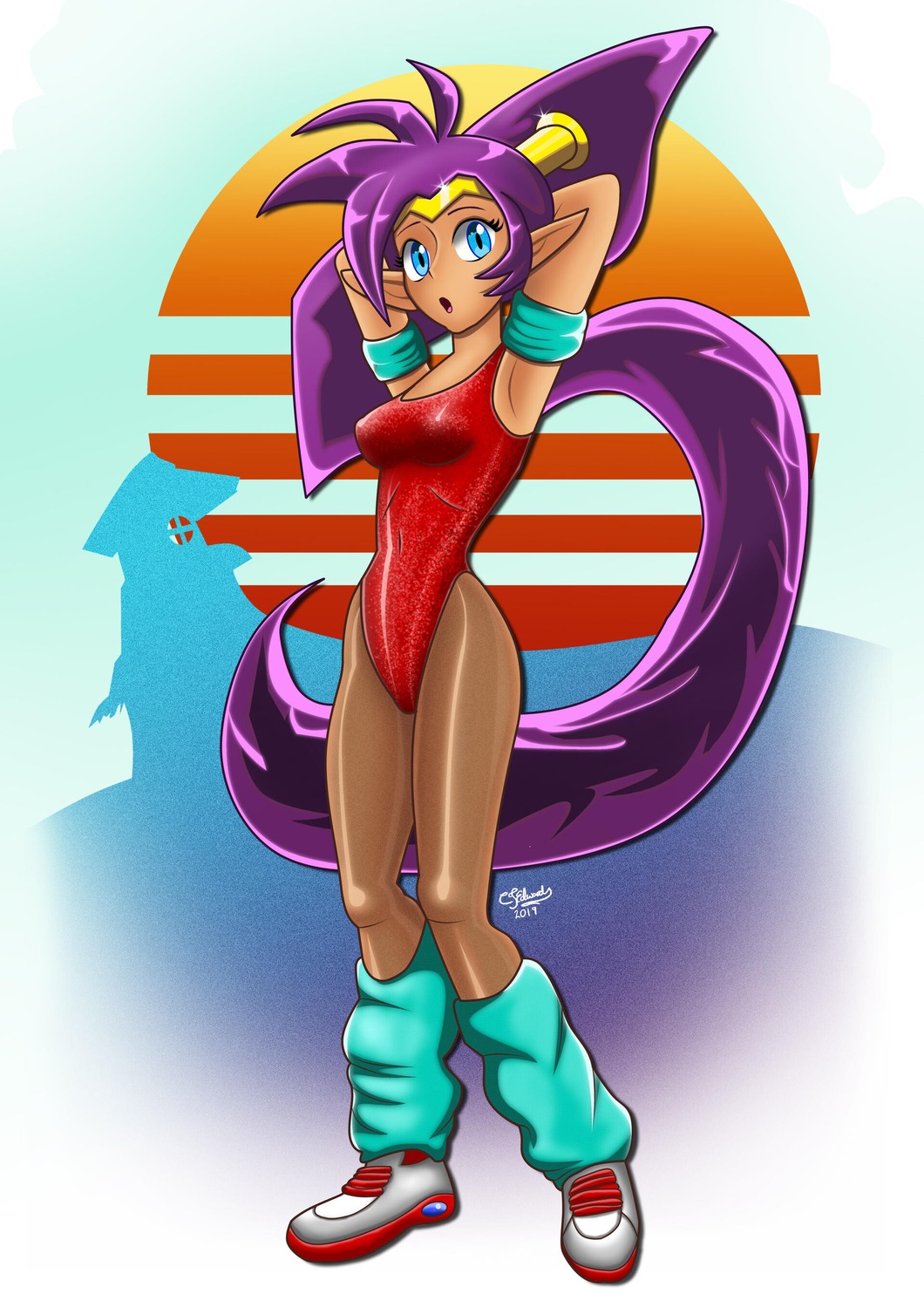 christopher_edwards gym_uniform leotard pantyhose pointy_ears shantae shantae_(character)