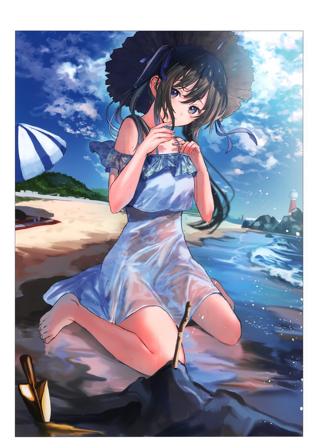 dress hanekoto see_through summer_dress wet wet_clothes