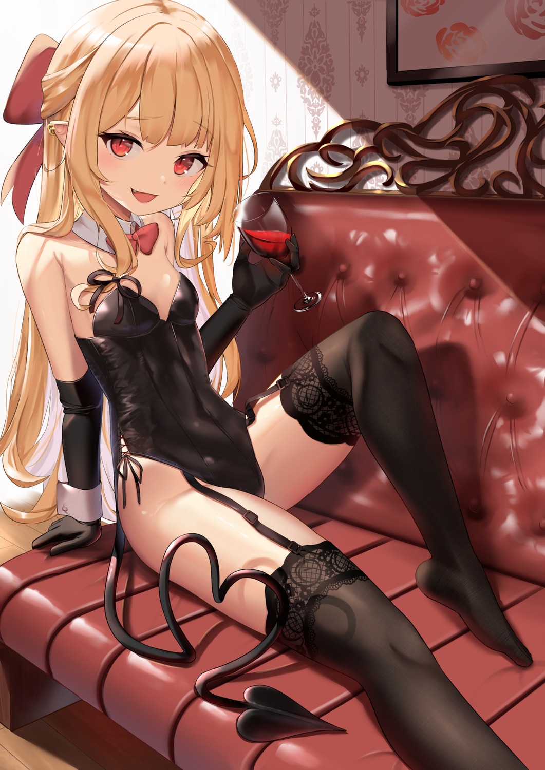 harutaruouob leotard loli no_bra pointy_ears stockings tail thighhighs