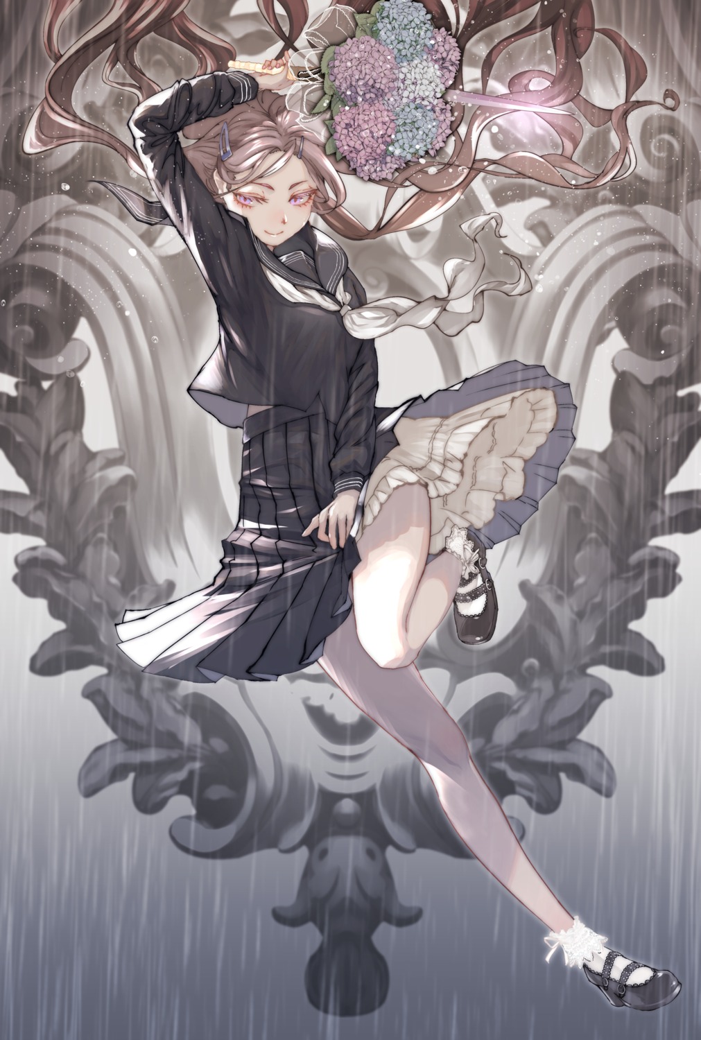 heels maki_(artist) seifuku skirt_lift sword