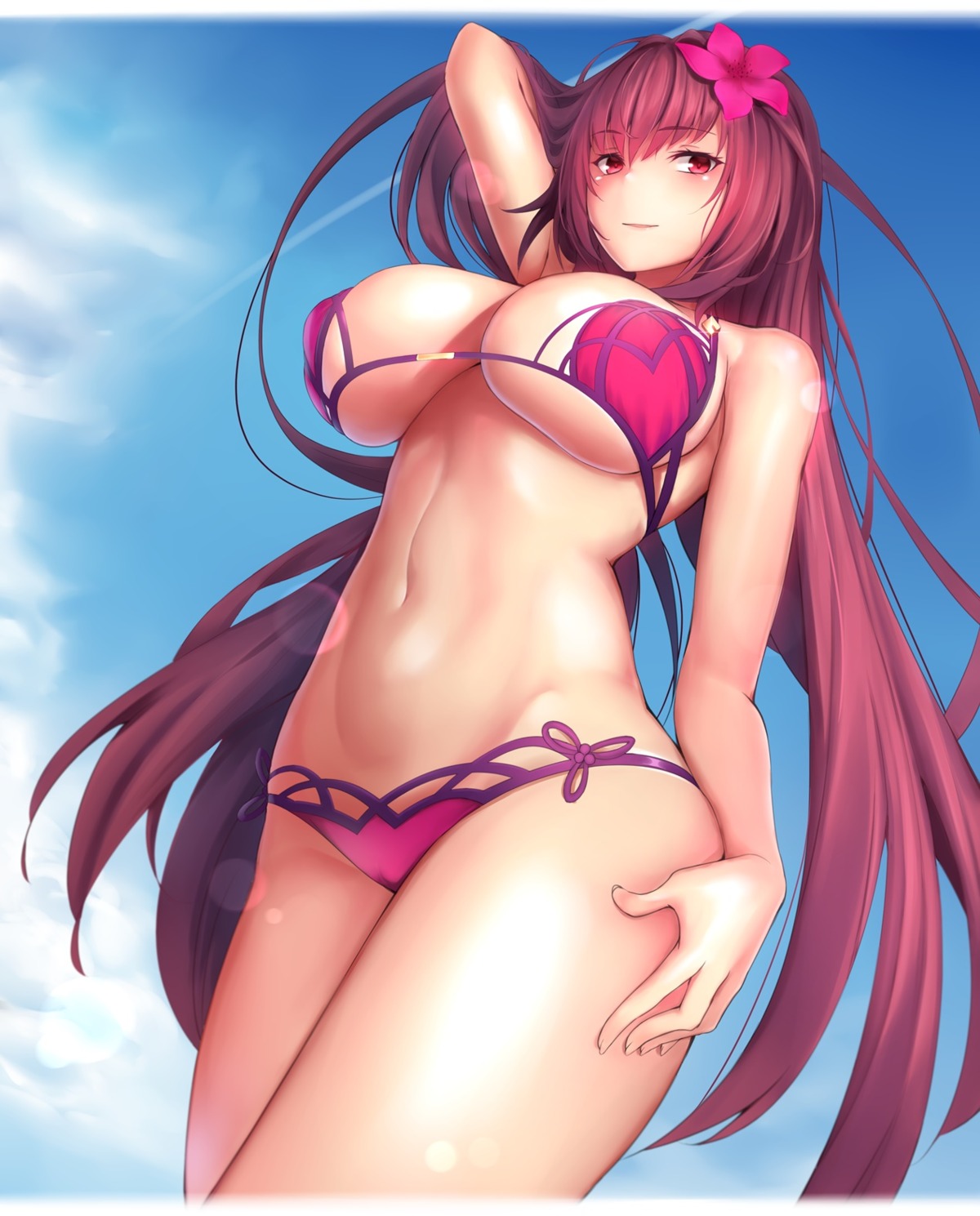 bikini cameltoe fate/grand_order lun7732 scathach_(fate/grand_order) swimsuits underboob