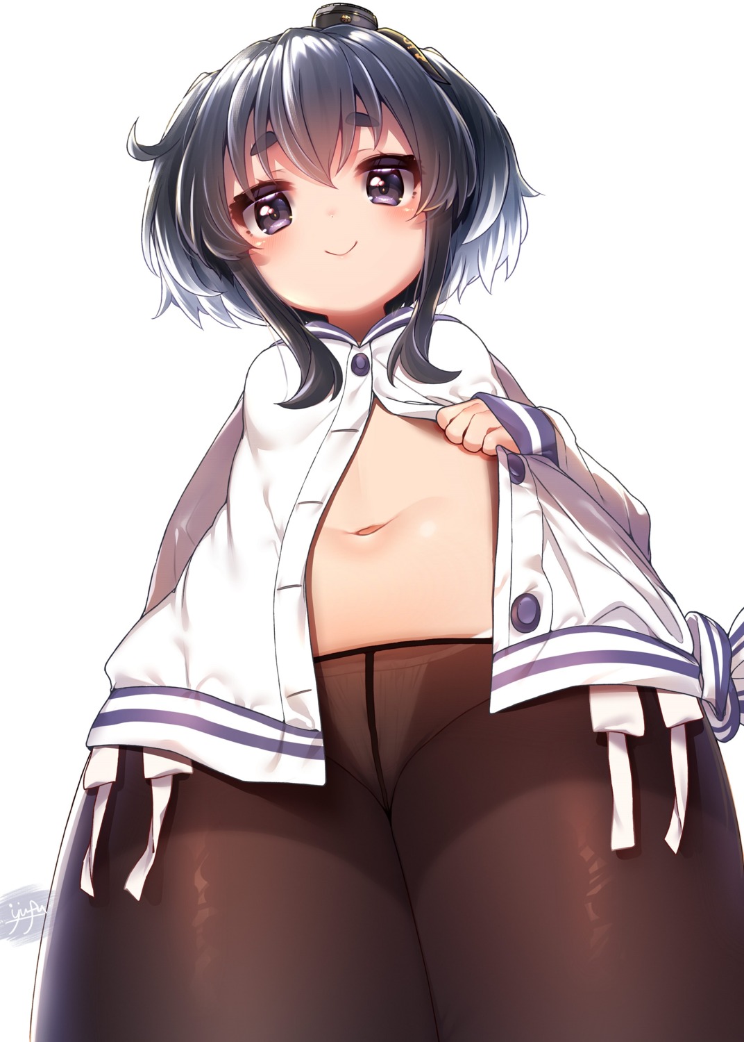 kantai_collection loli open_shirt pantsu pantyhose seifuku string_panties tokitsukaze_(kancolle) undressing yufukiri