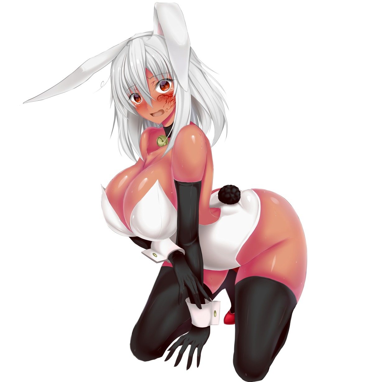 animal_ears bunny_ears bunny_girl cleavage ill_(artist) no_bra nopan tail tattoo thighhighs