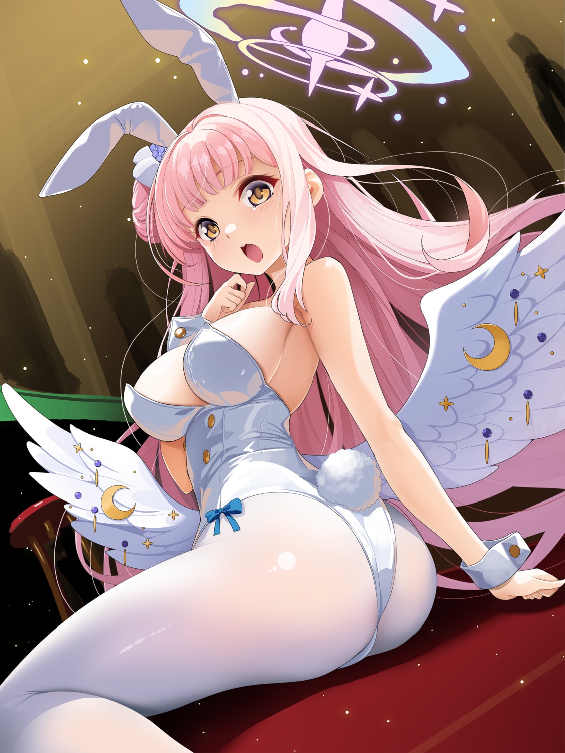 angel animal_ears ass blue_archive bunny_ears bunny_girl koflif misono_mika no_bra pantyhose tail wings