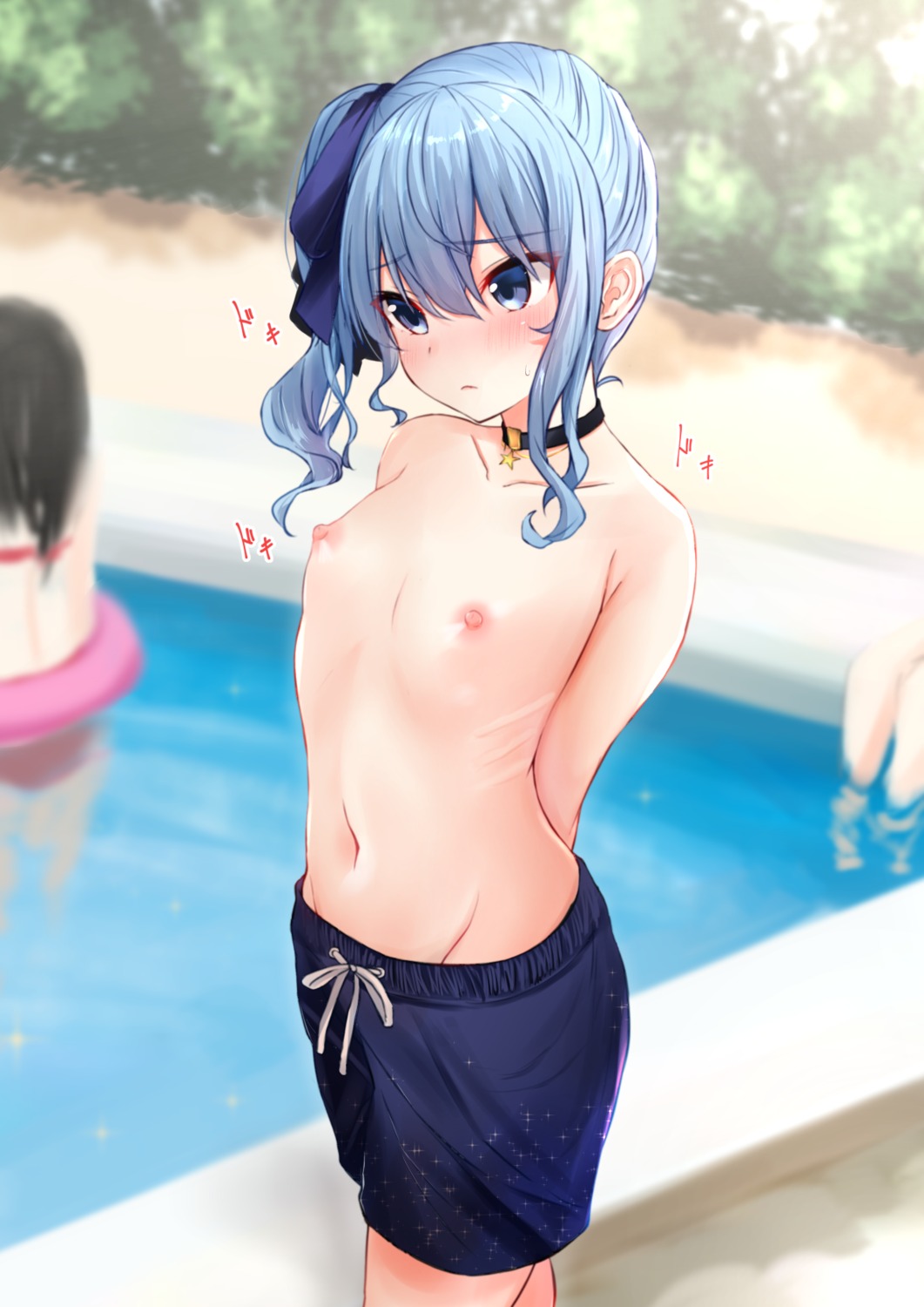 bikini crossdress ex_idol hololive hoshimachi_suisei nipples swimsuits topless wet