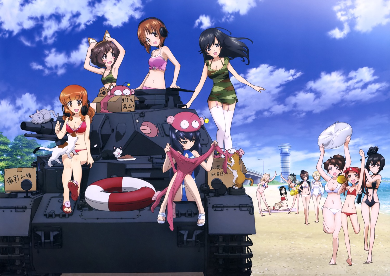 akiyama_yukari anchovy animal_ears bikini cleavage darjeeling girls_und_panzer headphones isuzu_hana kadotani_anzu katyusha kawashima_momo kay_(girls_und_panzer) koyama_yuzu megane neko nekomimi nishizumi_maho nishizumi_miho nonna reizei_mako swimsuits takebe_saori weapon