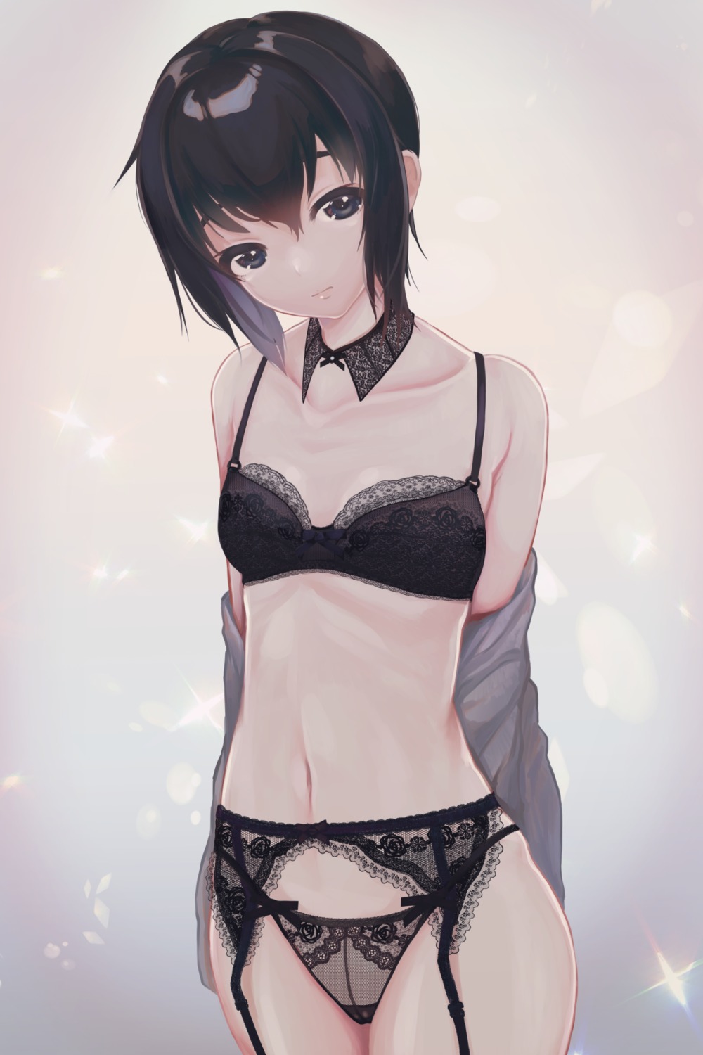 bra garter_belt gosaiji lingerie open_shirt pantsu