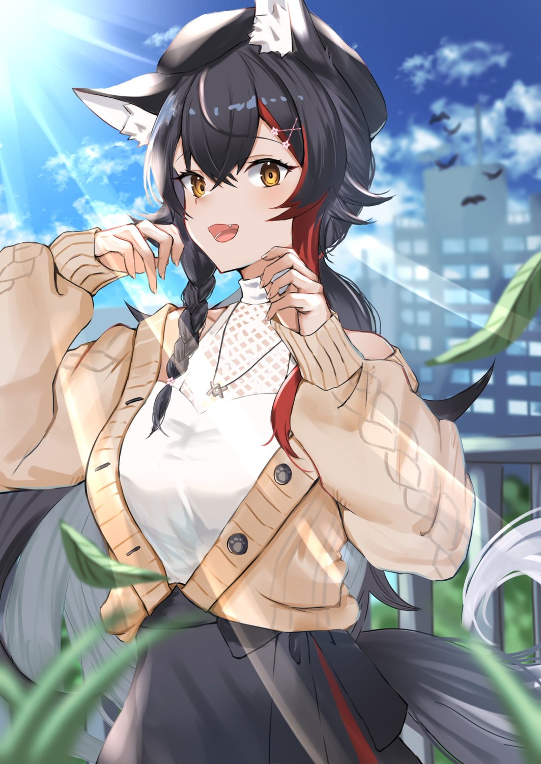 animal_ears chamaru5963 hololive hololive_gamers ookami_mio sweater tail