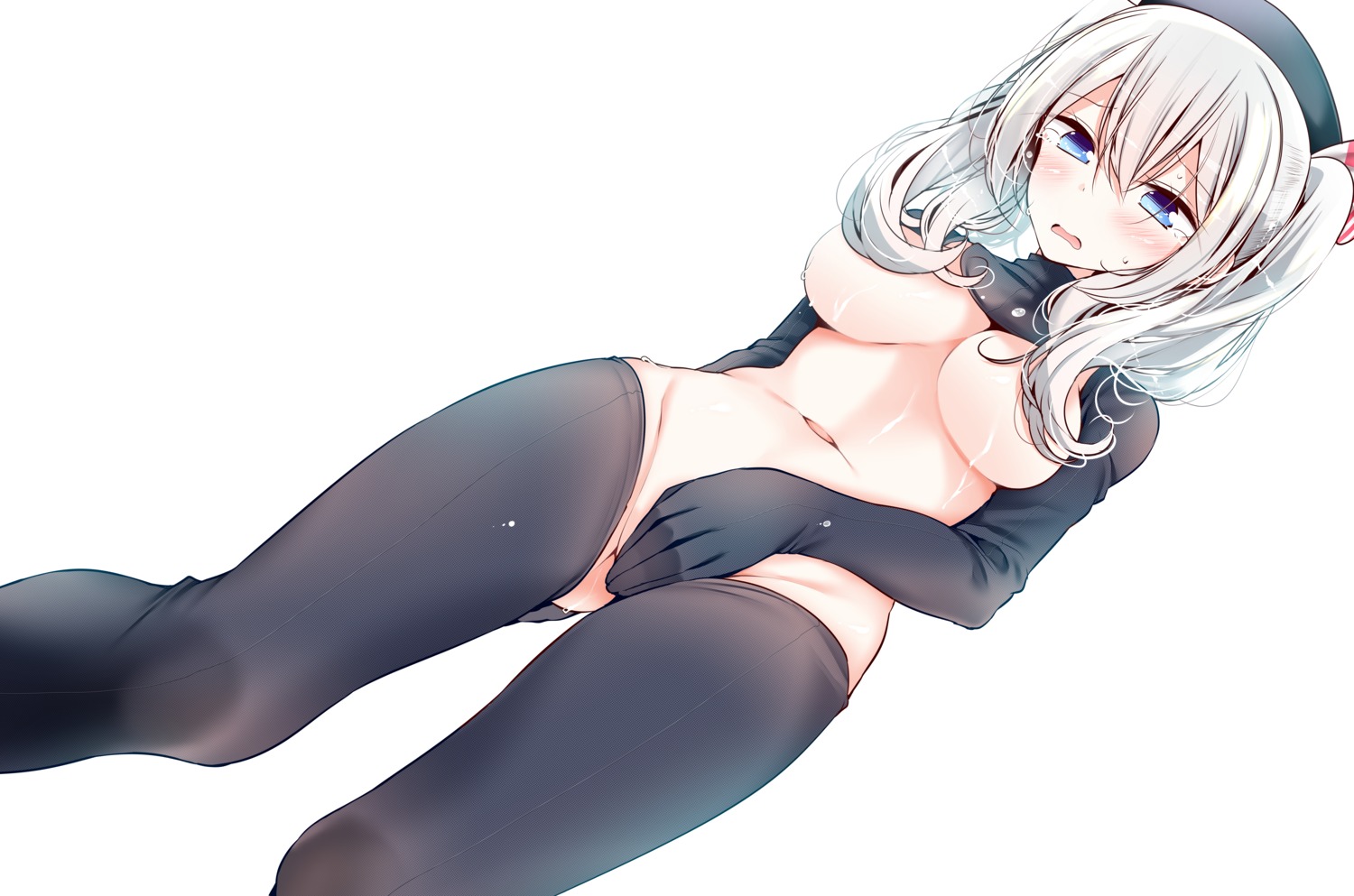 bottomless breasts kantai_collection kashima_(kancolle) no_bra oouso thighhighs