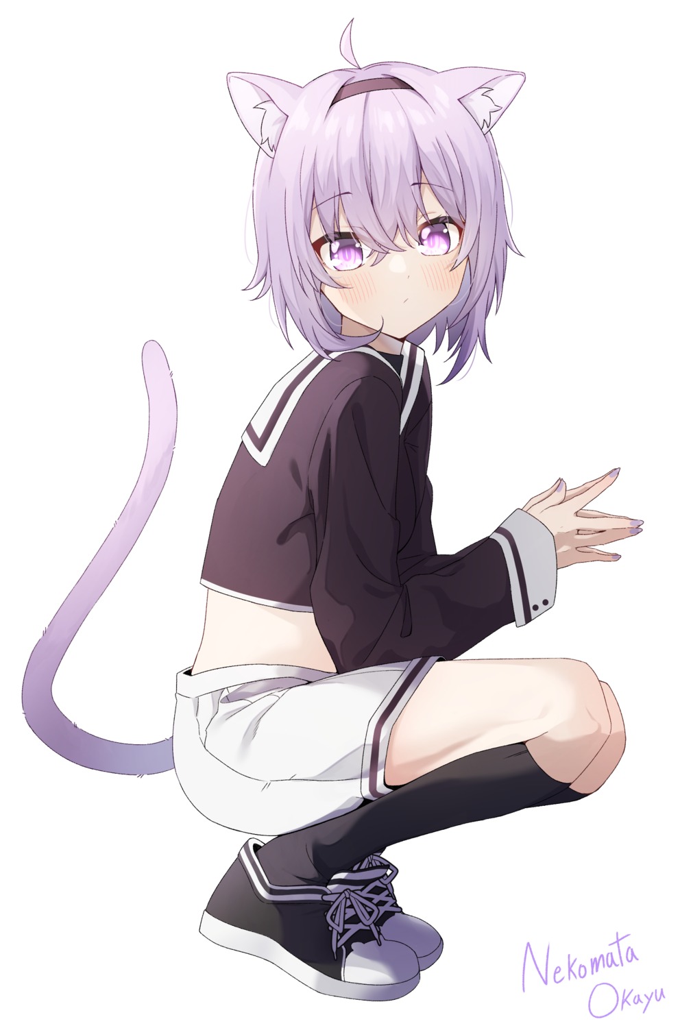 animal_ears hololive hololive_gamers nekomata_okayu nekomimi seifuku syhan tail