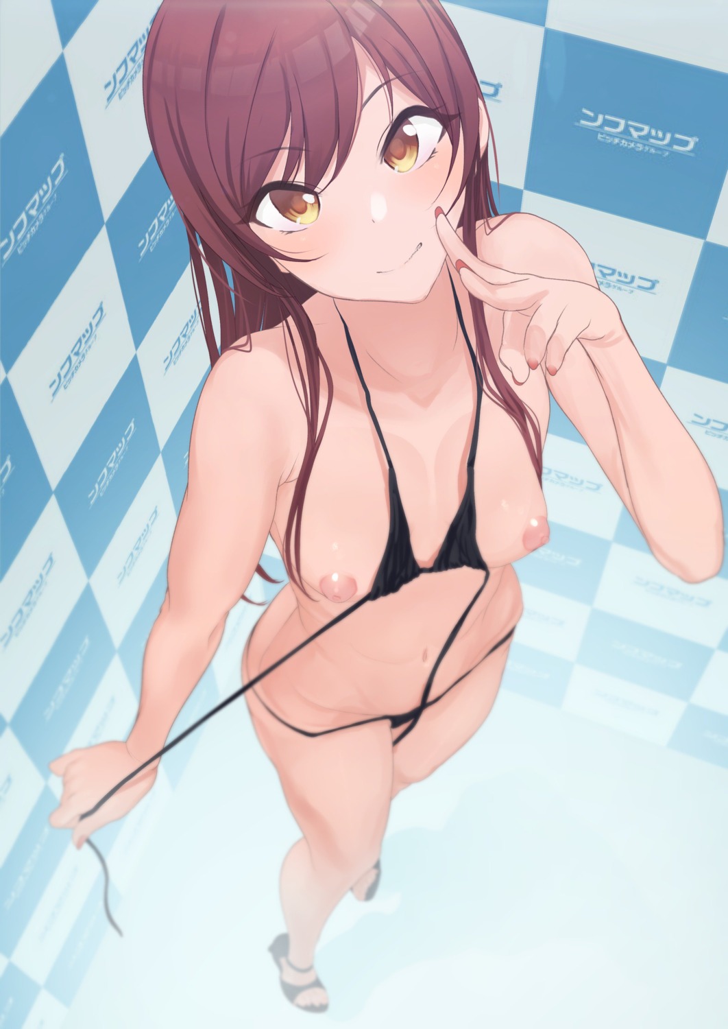 bikini breasts heels nipples oosaki_amana q_(ed69) swimsuits the_idolm@ster the_idolm@ster_shiny_colors undressing