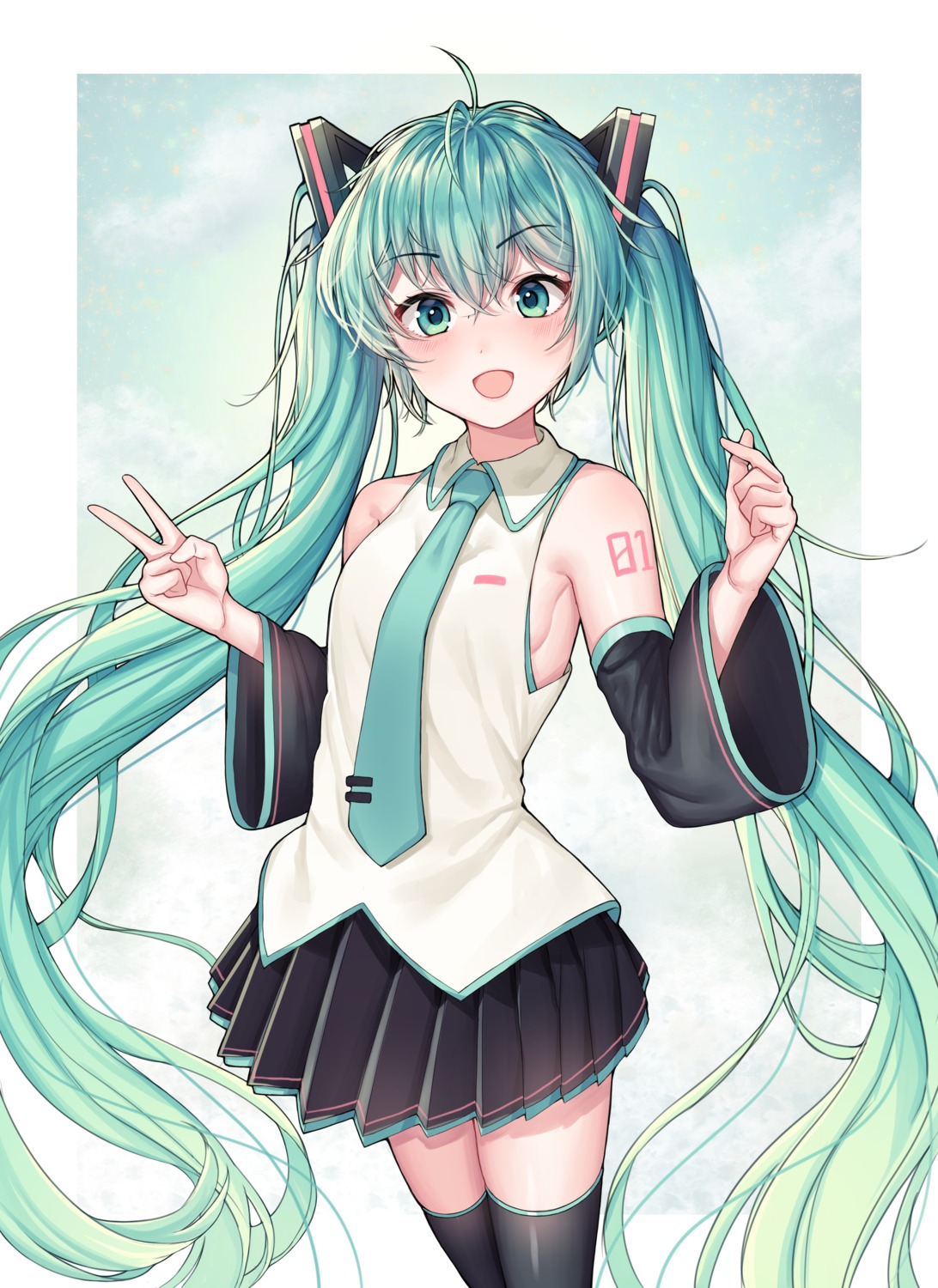 hatsune_miku kk_(aky2374) tattoo thighhighs vocaloid