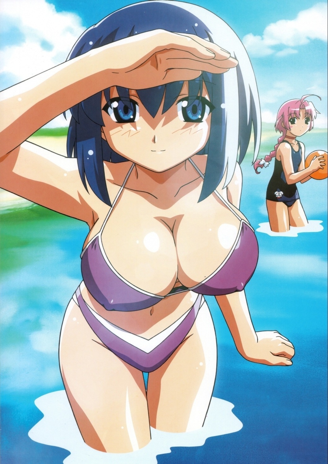 bikini cleavage erect_nipples itou_katsunobu kokubunji_koyori nakahara_komugi nurse_witch_komugi school_swimsuit swimsuits