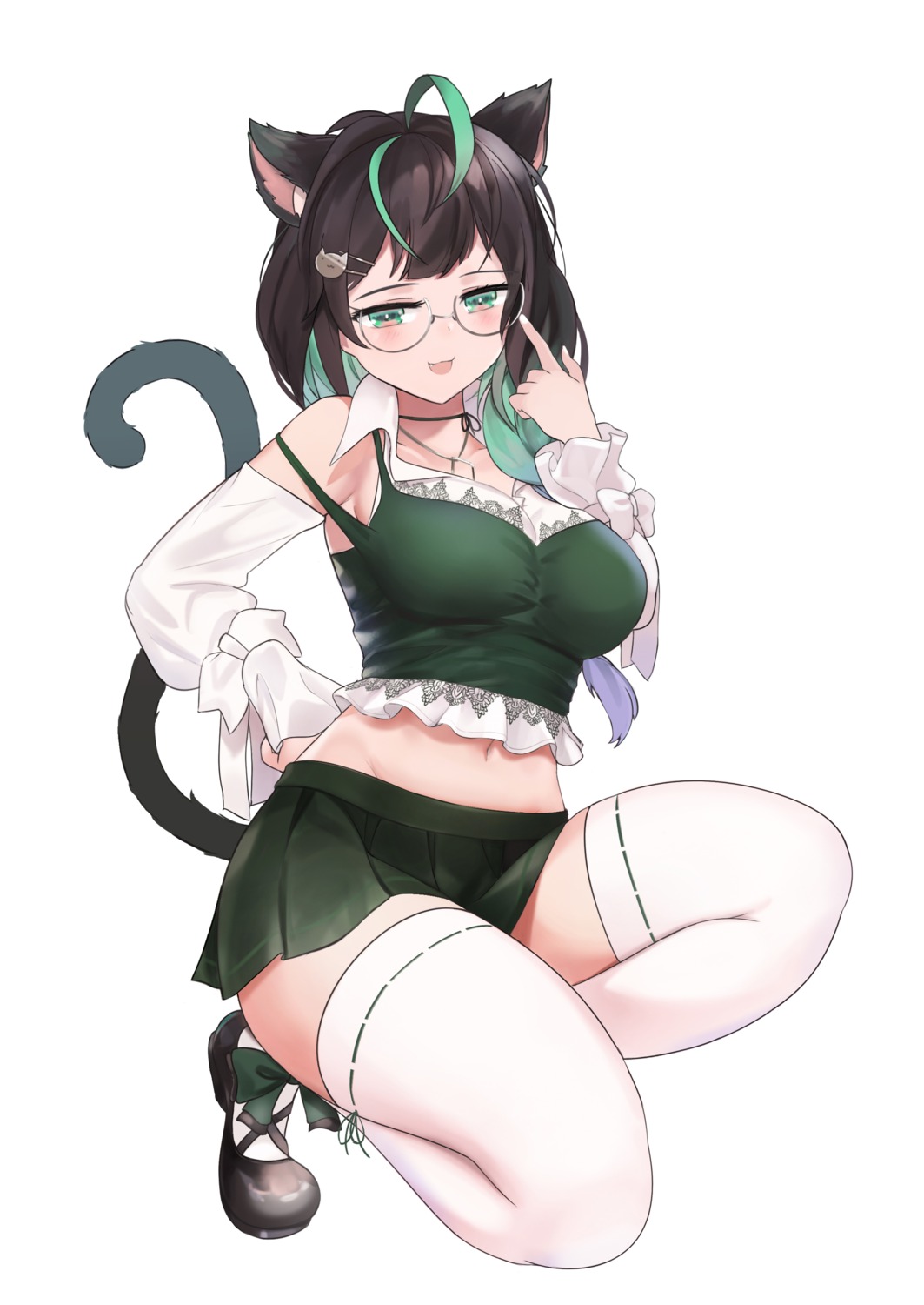 animal_ears megane nekomimi nijisanji nijisanji_kr riba shin_yuya skirt_lift tail thighhighs