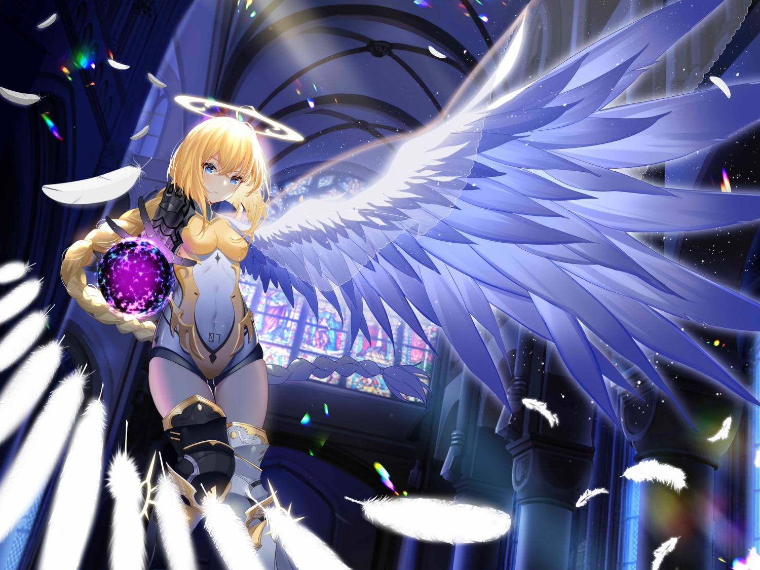 angel armor leotard pei_er_xia thighhighs wings